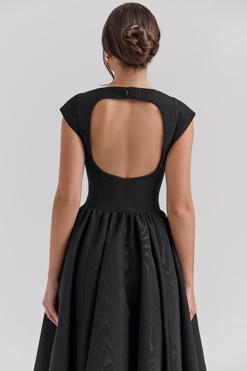 Debutante  black moire satin backless midi dress Product Image