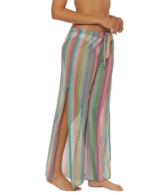Becca By Rebecca Virtue Jacquard Crochet Knit Drawstring Waist Wide Leg Pull-On Swim Cover-Up Pants Product Image