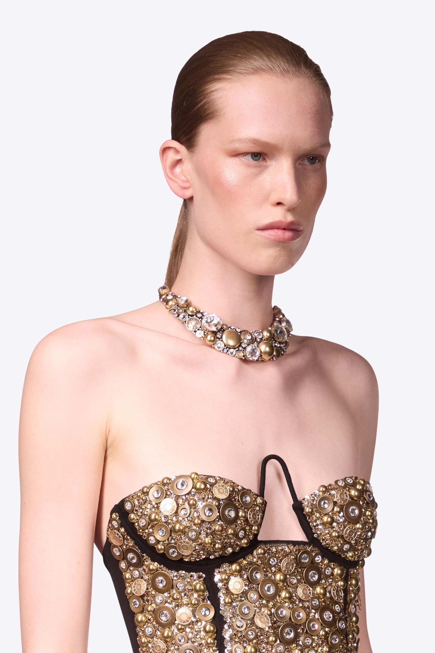 Crystal Button Cluster Choker Necklace Product Image