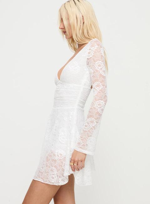 Nautia Lace Long Sleeve Romper White Product Image