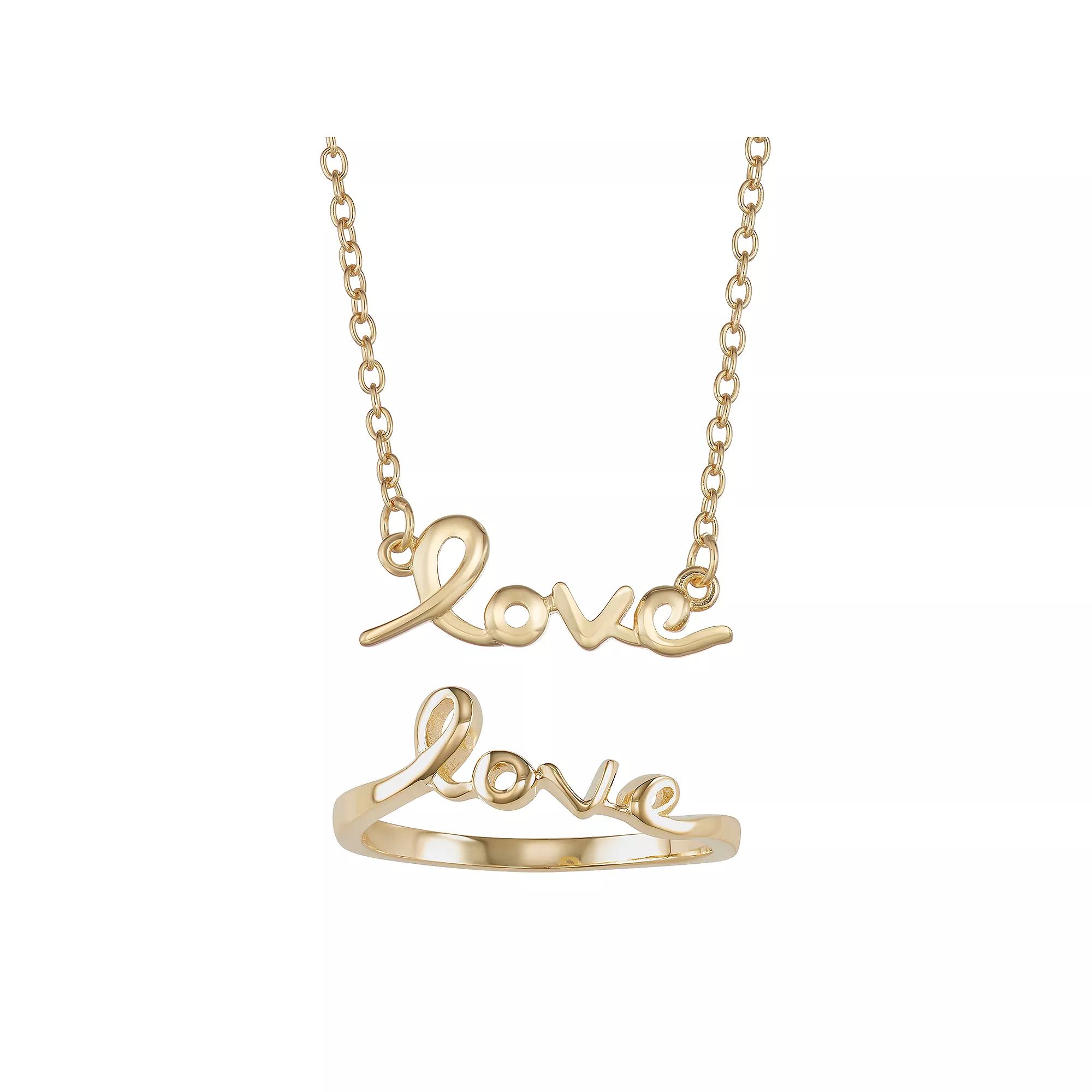 Necklace & Ring 2-piece "Love" Jewelry Set, Women's, Size: 6, 18k Gold Plated Product Image