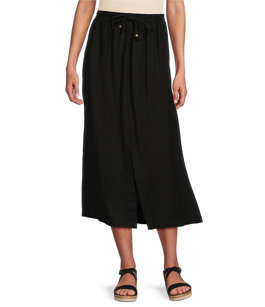 Westbound Linen Patch Pocket Front Slit Midi Skirt Product Image