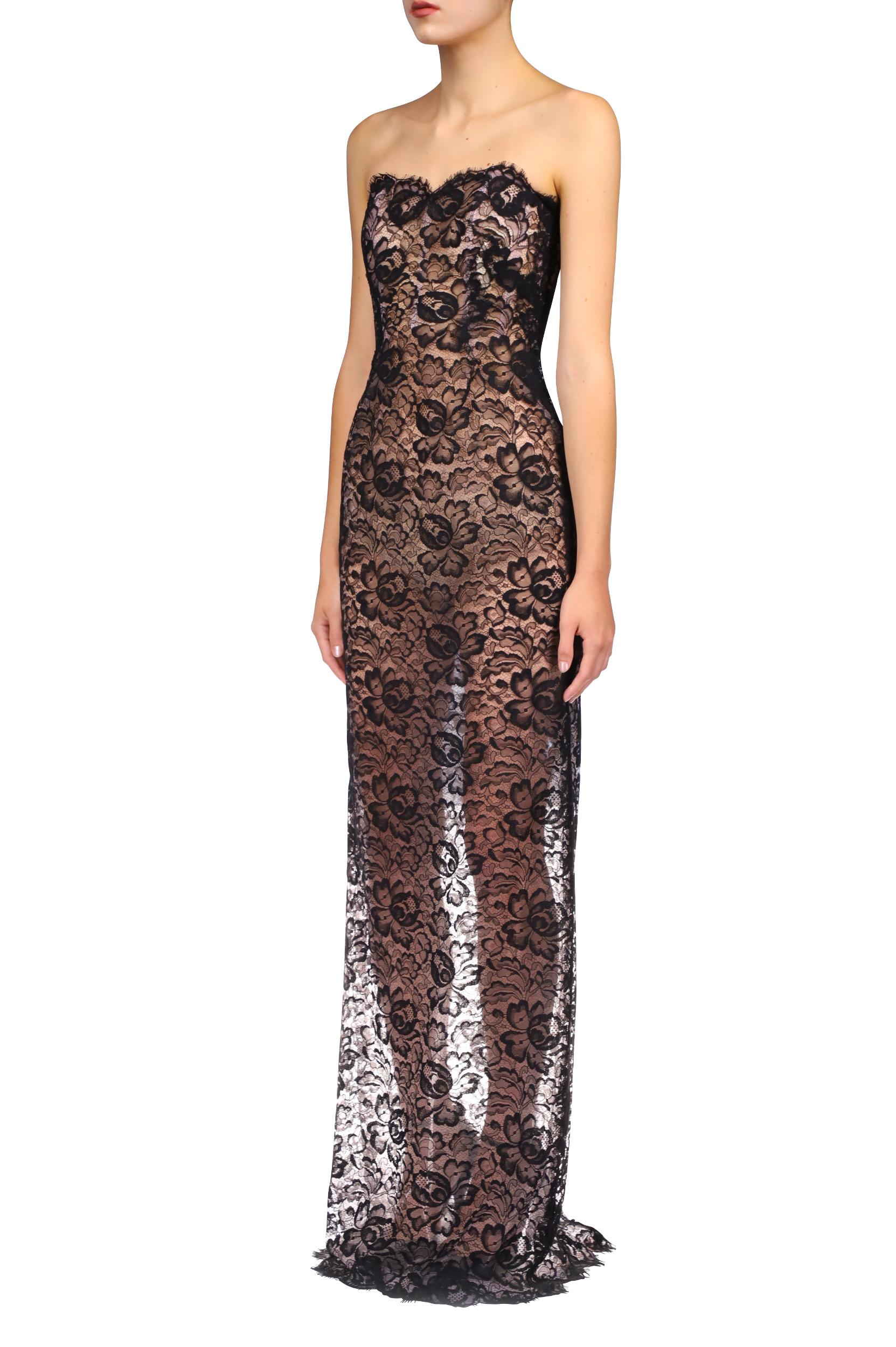 Black Lace Strapless Gown Product Image