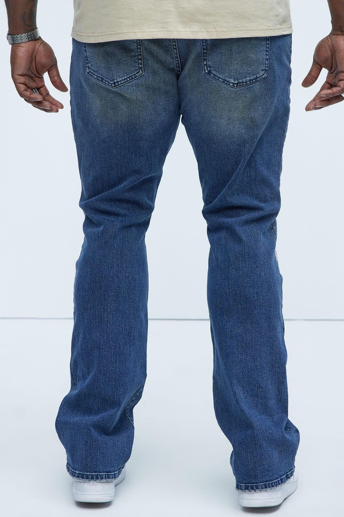 Faded In And Out Repaired Skinny Flare Jeans - Dark Wash Product Image