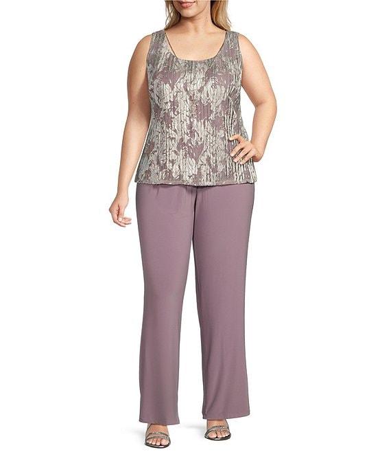 R & M Richards Plus Size 3/4 Sleeve Round Neck 3-Piece Pant Set Product Image