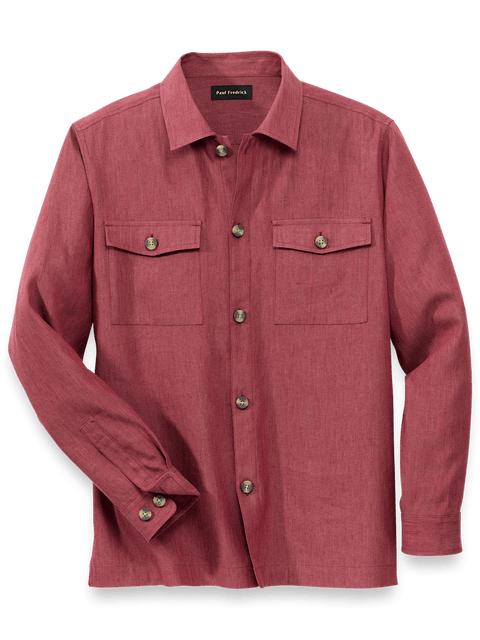 Linen Blend Solid Overshirt - Burgundy Product Image