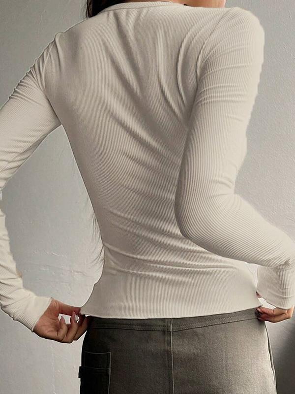 Solid Color Breasted V Neck Slim Long Sleeve Knit Product Image
