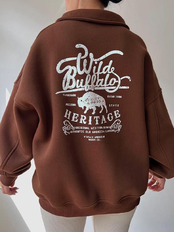 Letter Print Half Zip Sweatshirt Product Image