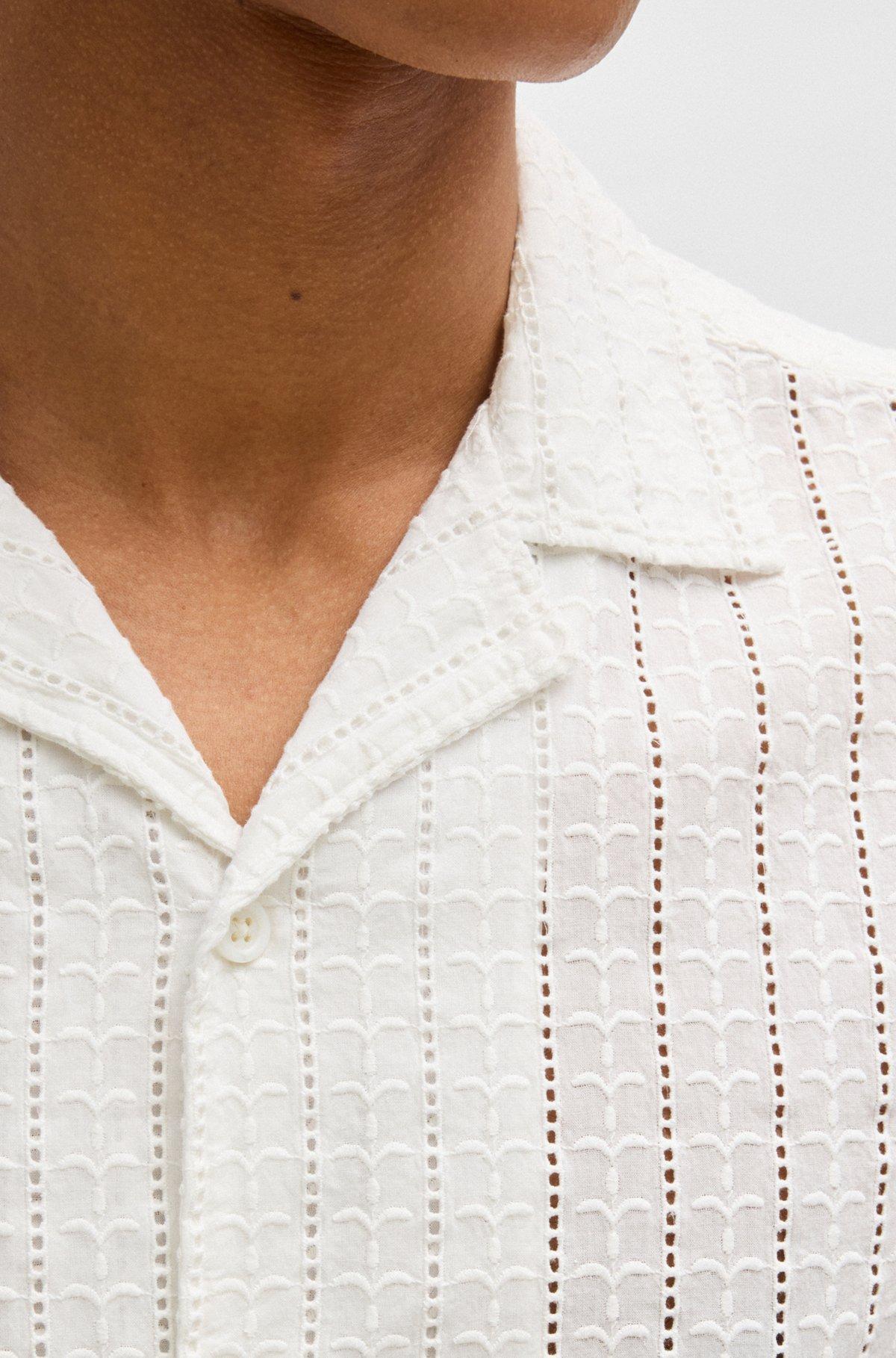 BOSS - Relaxed-fit shirt with broderie anglaise - White Product Image