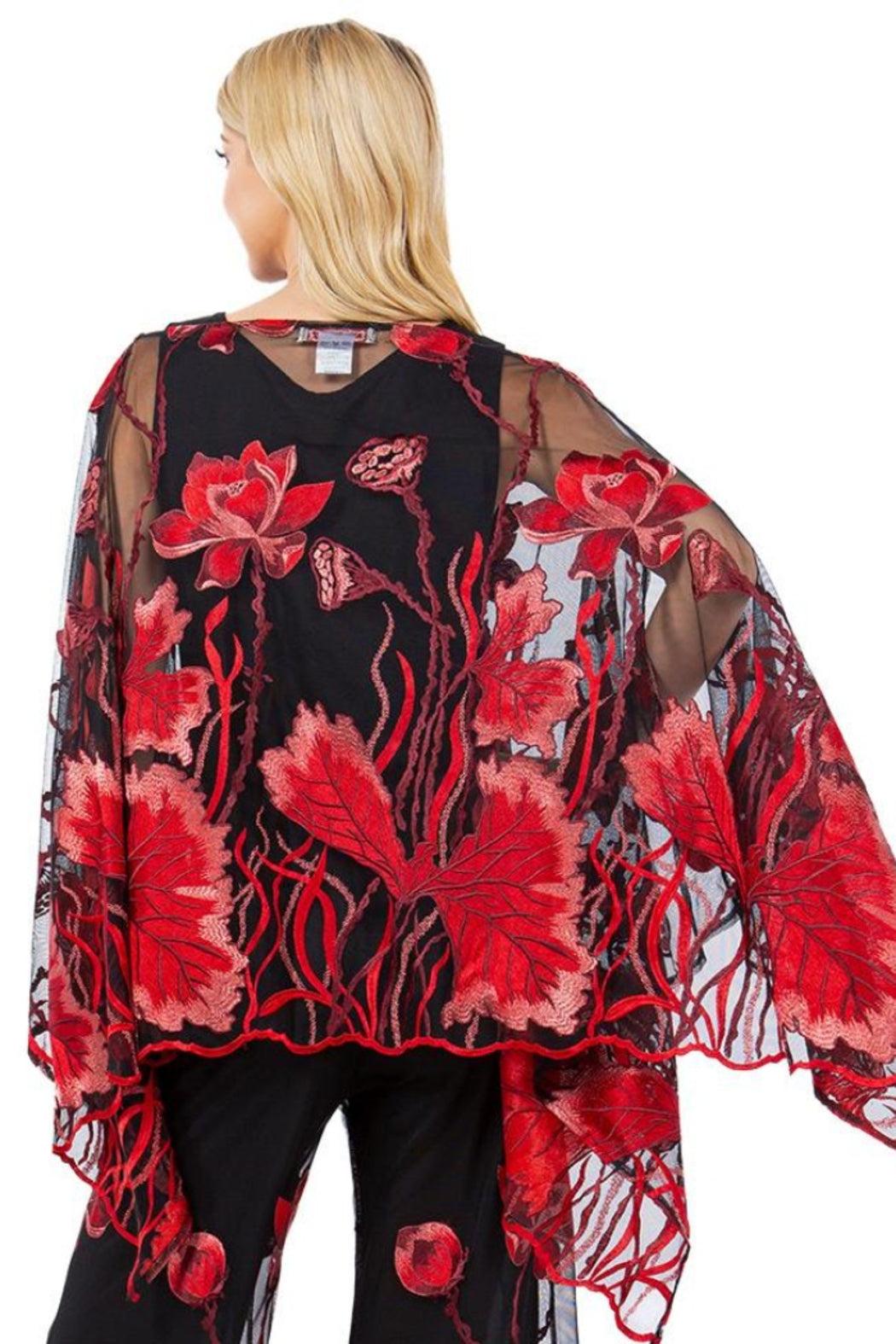 Black Mesh Embroidered Poncho/Scarf Product Image