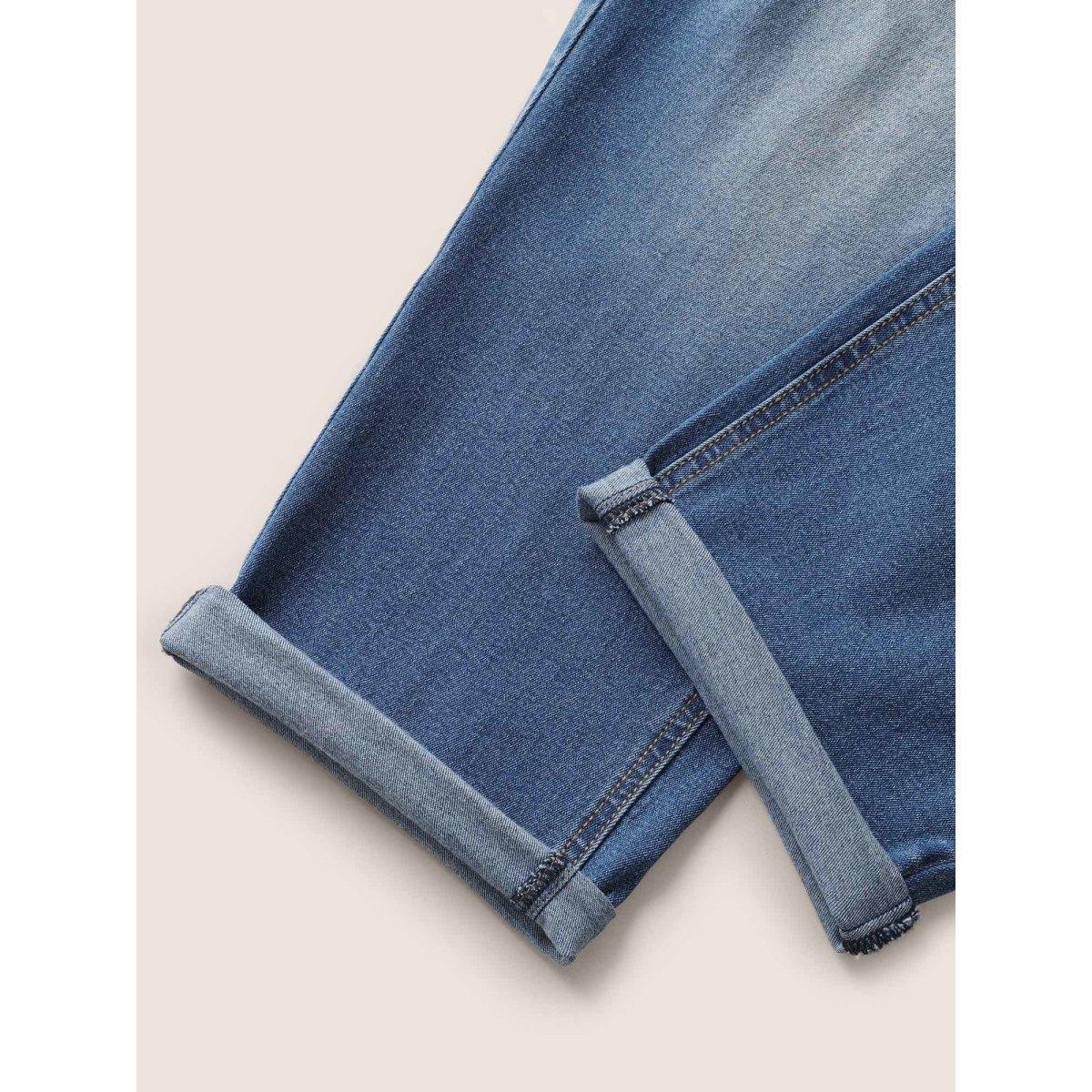 Plus Size Light Wash Distressed Roll Hem Jeans Women Blue Casual Roll Hem High stretch Pocket Jeans BloomChic 16/1X Product Image