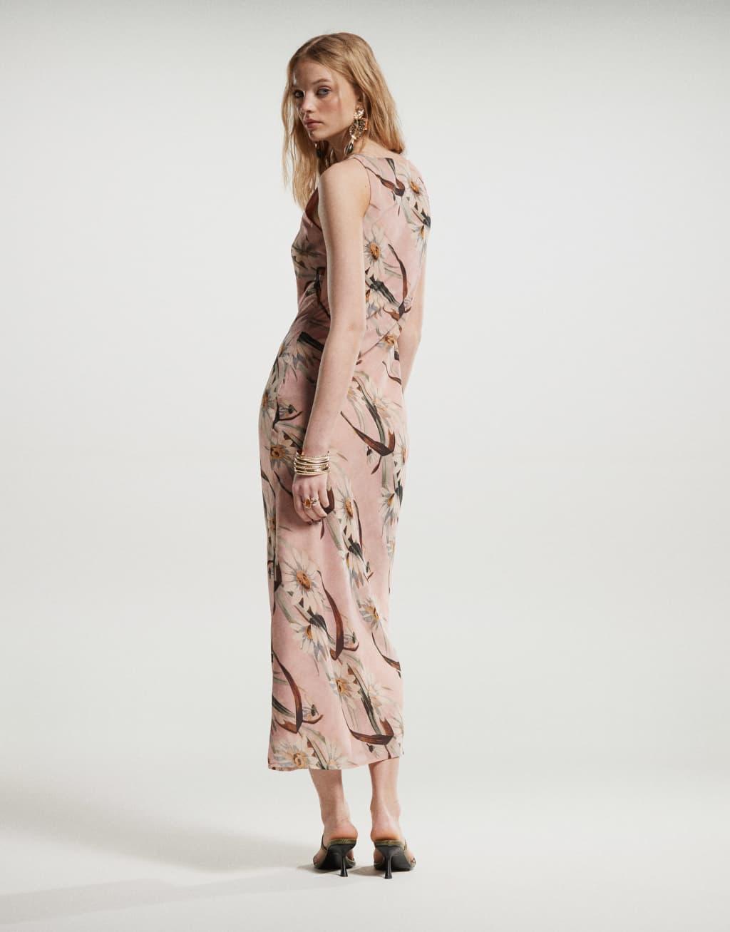 ASOS DESIGN chiffon slash neck midaxi slip dress in pink daisy stripe print Product Image