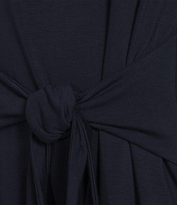 Eileen Fisher Fine Stretch Jersey Knit Round Neck Short Sleeve Tie Front Top Product Image