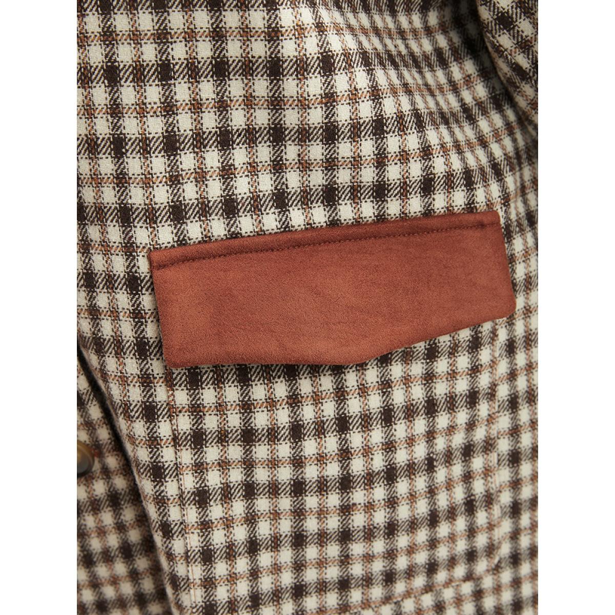 Plus Size Gingham Contrast Button Up Flap Pocket Coat Women Chocolate Casual Patchwork Ladies Dailywear Winter Coats BloomChic 14-16/1X Product Image