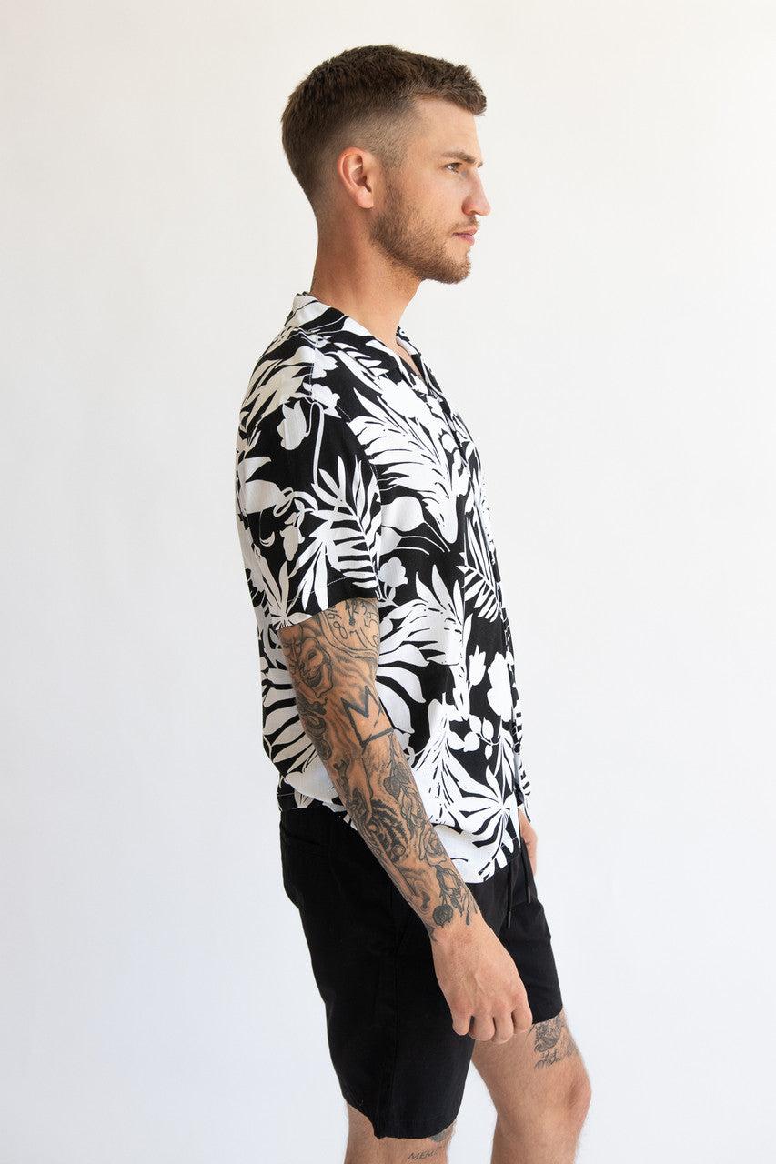 Black & White Tropical Button Up Shirt Product Image