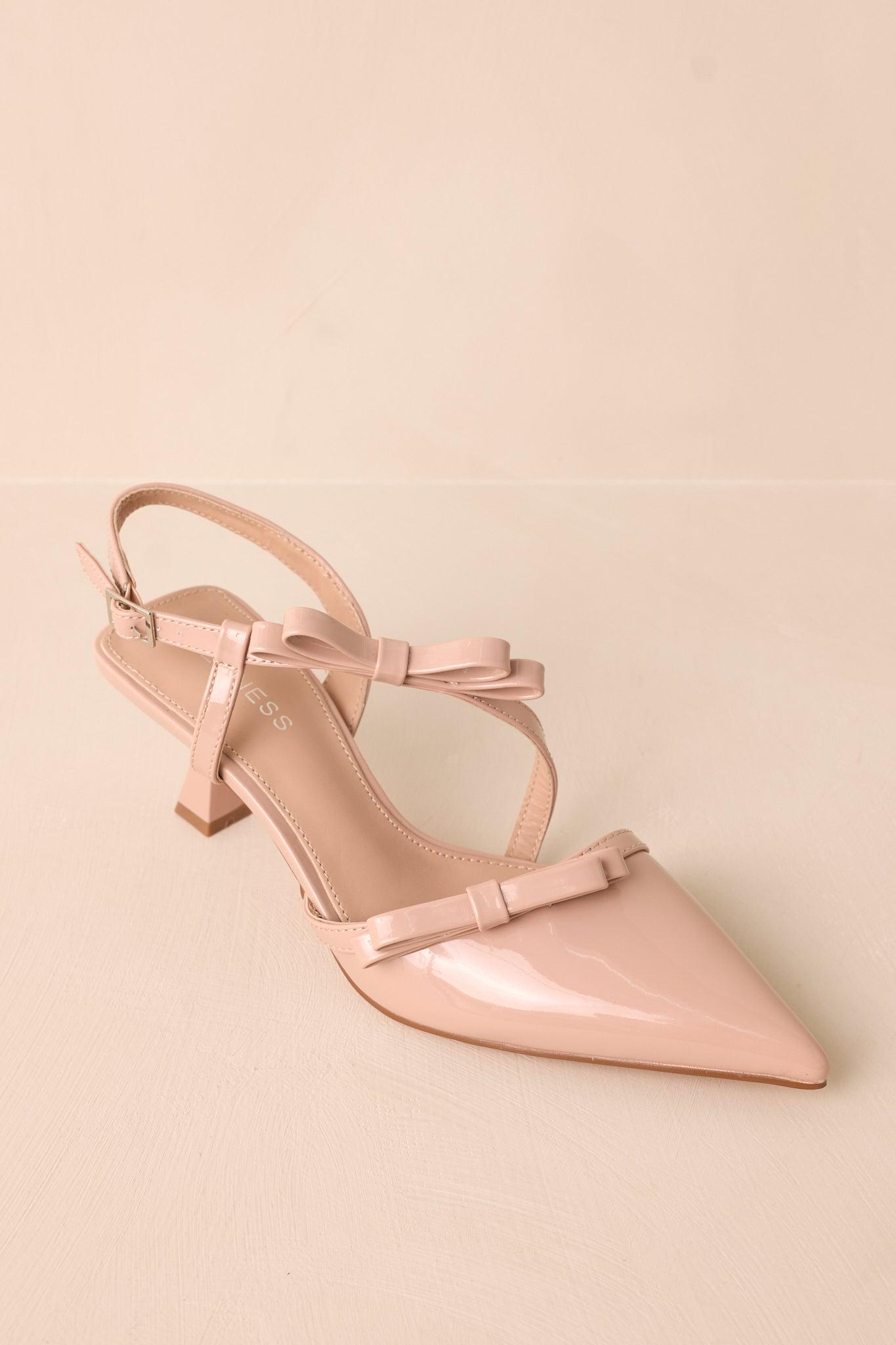 Take A Walk Beige Bow Slingback Kitten Heels Product Image