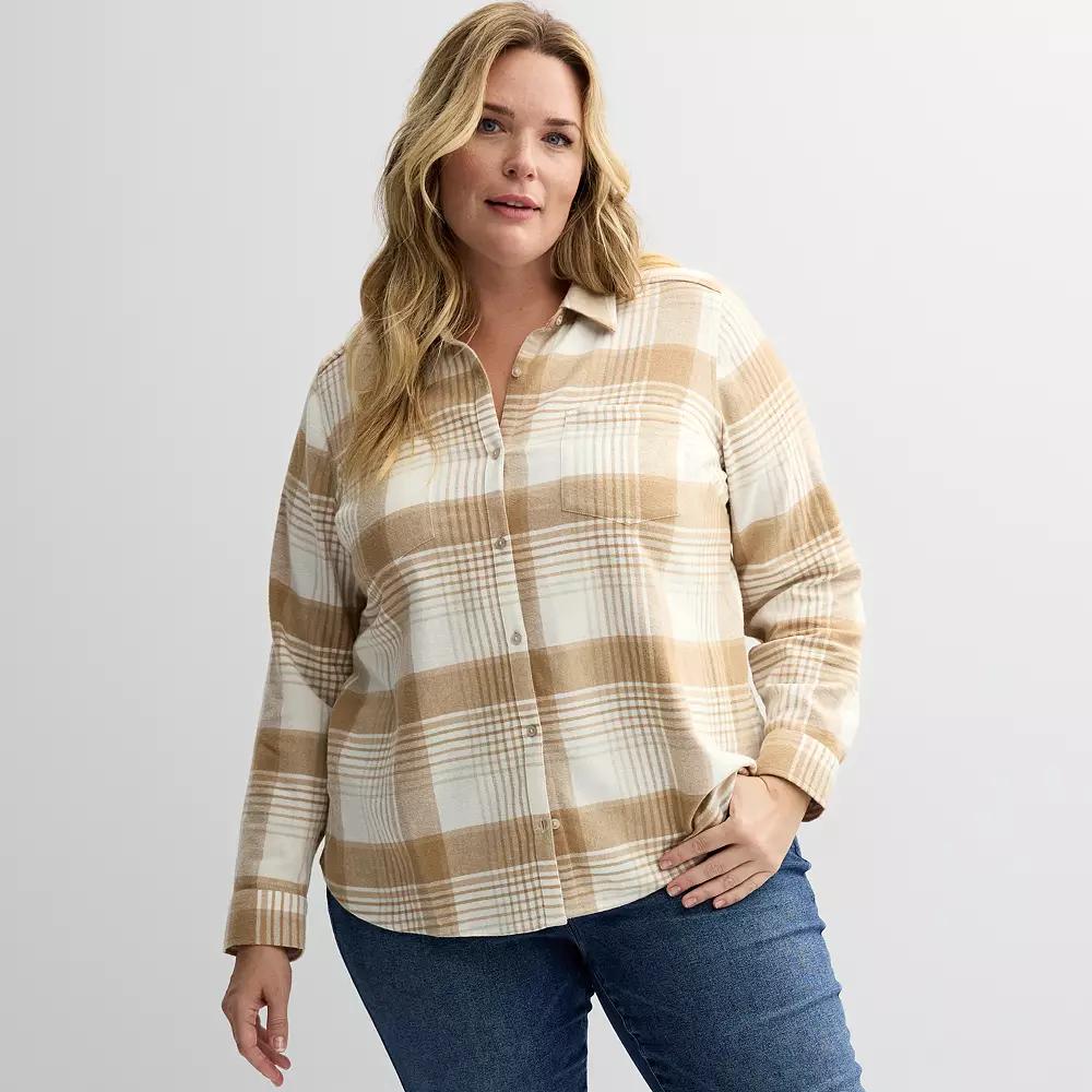 Plus Size Croft & Barrow® The Extra Soft Plaid Flannel Shirt, Women's, Size: 4XL, Green Chic Plaid Product Image
