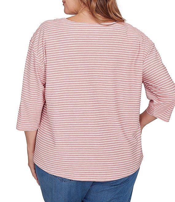 Ruby Rd. Plus Size Stripe Scoop Neck 3/4 Sleeve Top Product Image