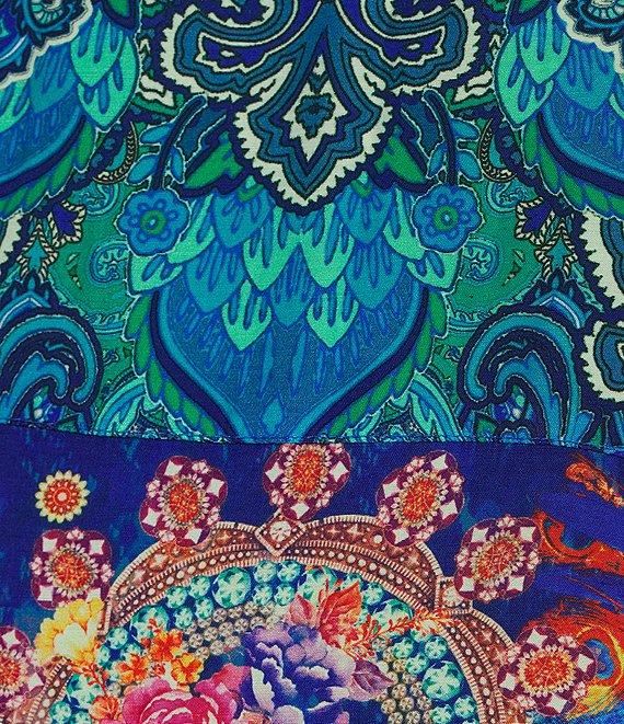 John Mark Woven Printed Point Collar Long Roll-Tab Sleeve Button-Front Tunic Product Image