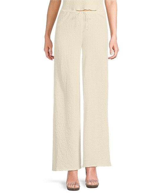 GB Coordinating Knit Pucker Tie Waist Wide Leg Pants Product Image