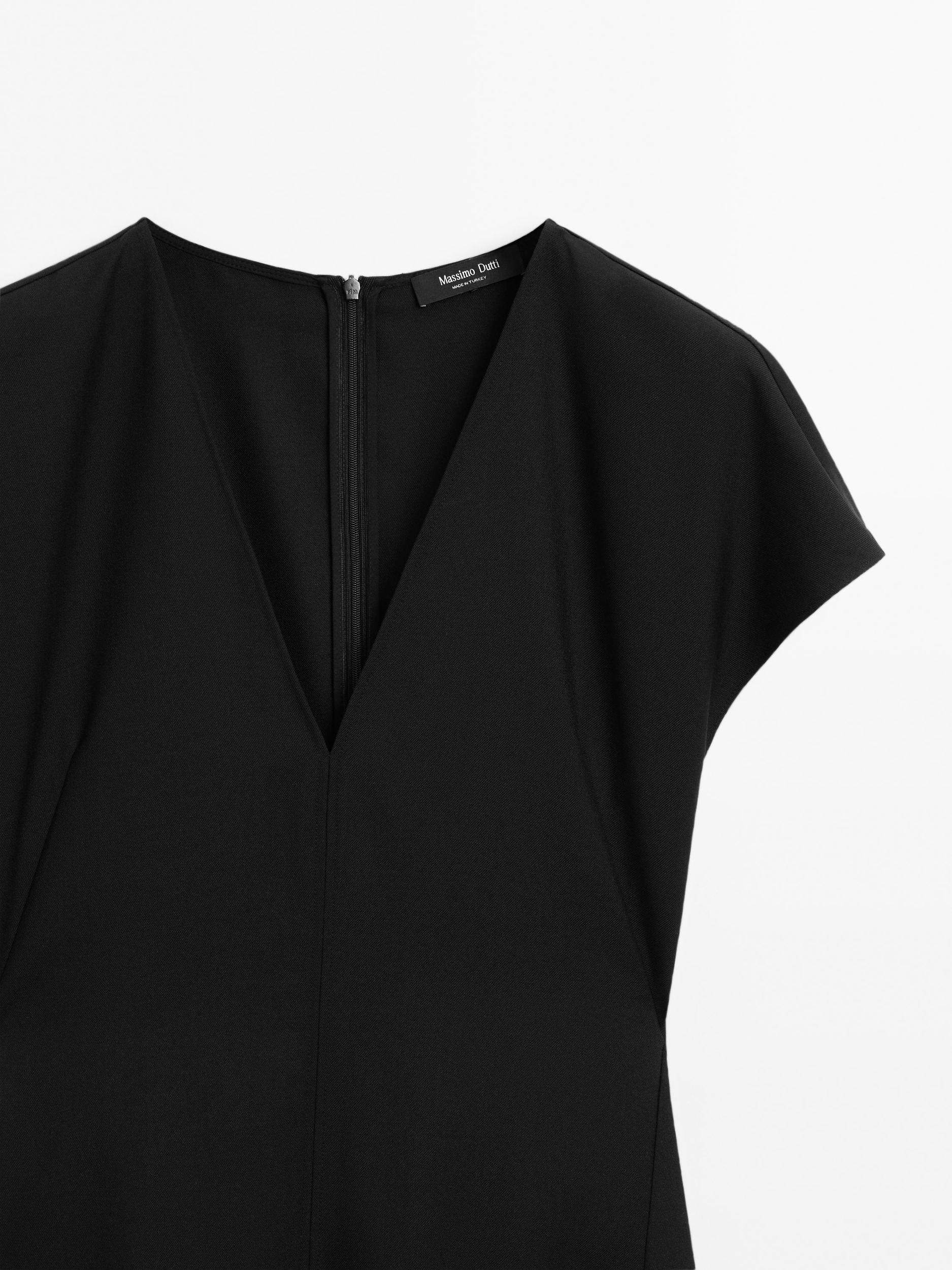 Long wool blend V-neck dress Product Image