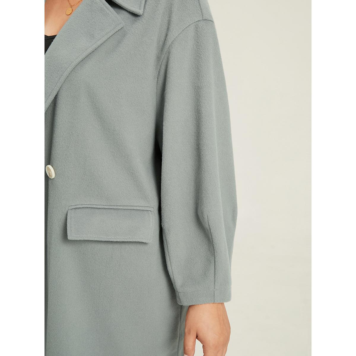 Plus Size Button Fly Flap Pocket Lantern Sleeve Coat Women Silver Office Plain Ladies Office Winter Coats BloomChic 22-24/3X Product Image
