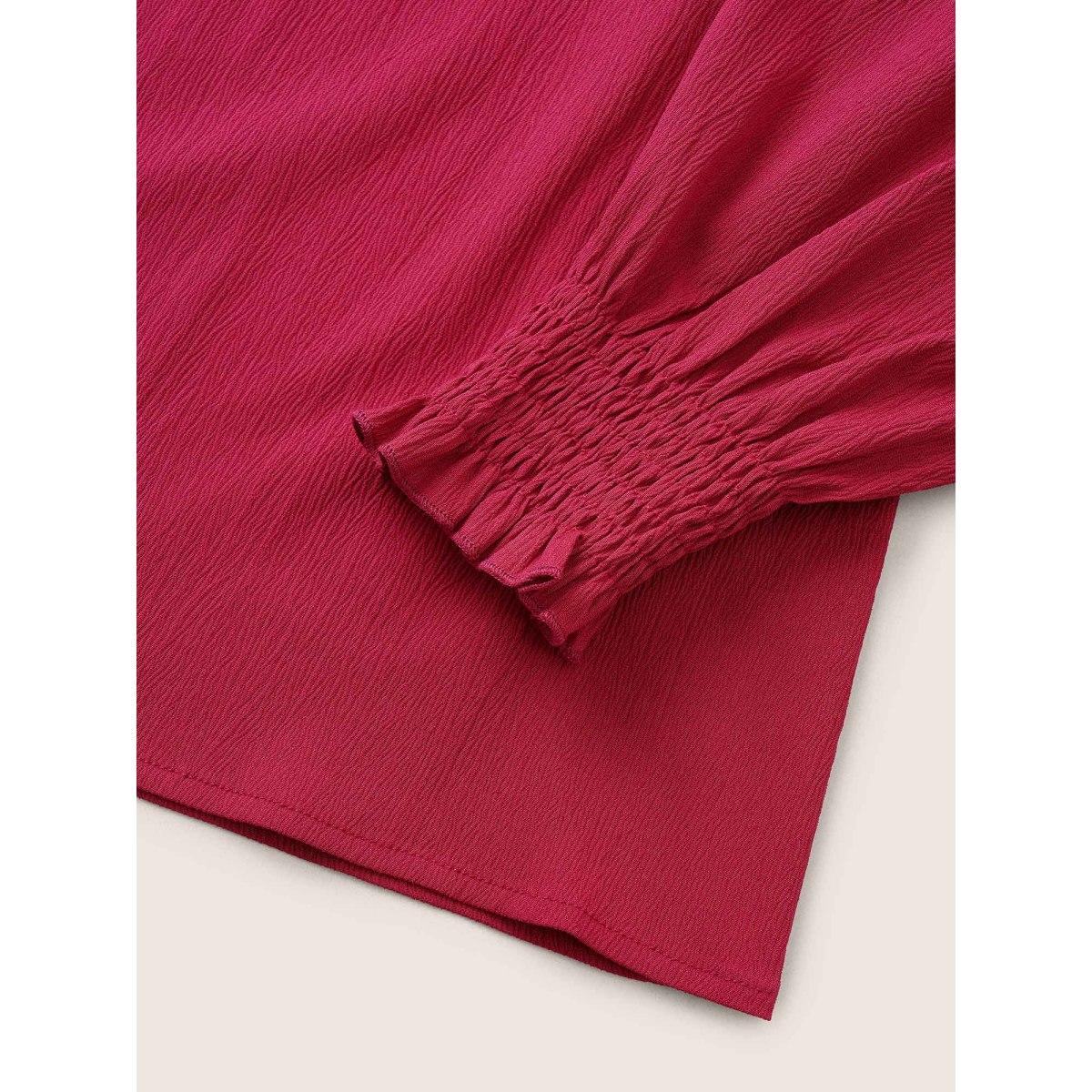 Plus Size Scarlet Lace Patchwork Shirred Crinkle Gauze Blouse Women Elegant Long Sleeve Round Neck Everyday Blouses BloomChic 26/4X Product Image