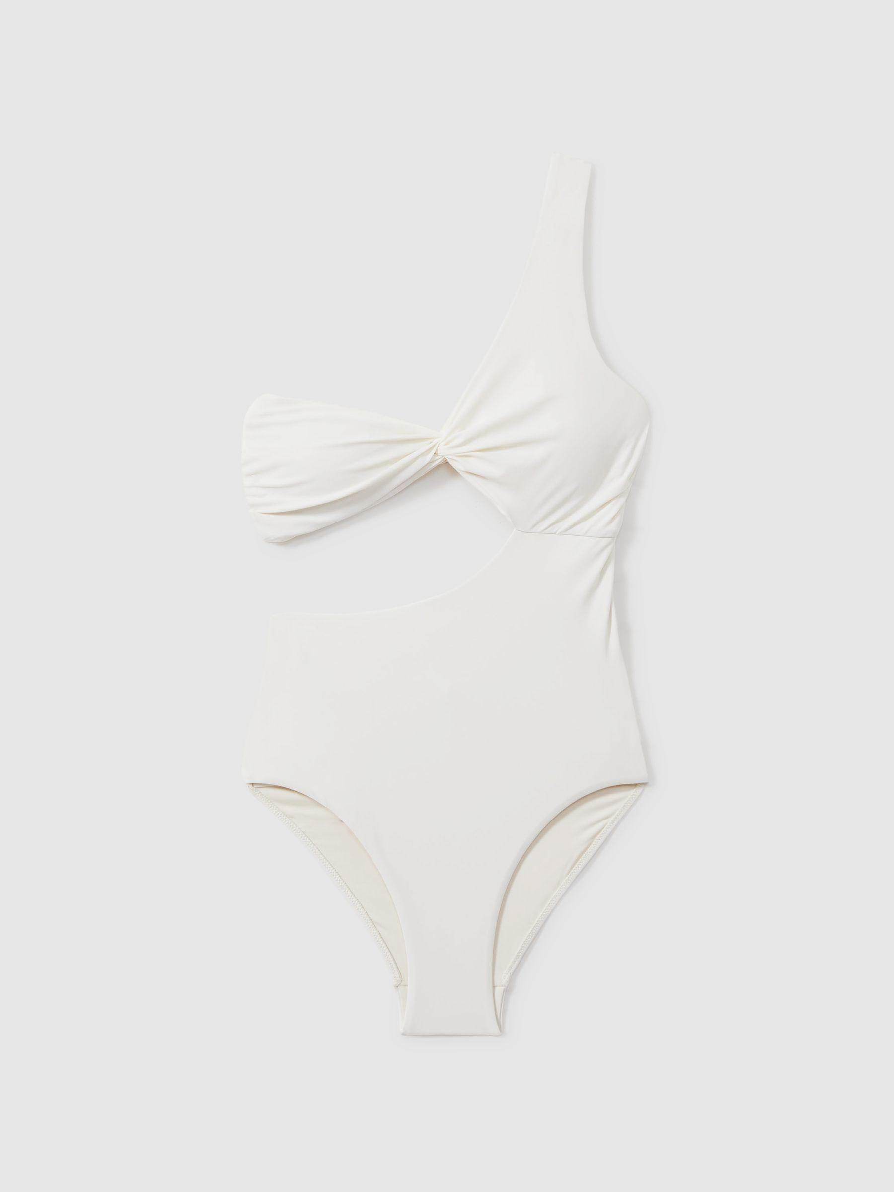 Asymmetric Cut-Out Swimsuit in White Product Image