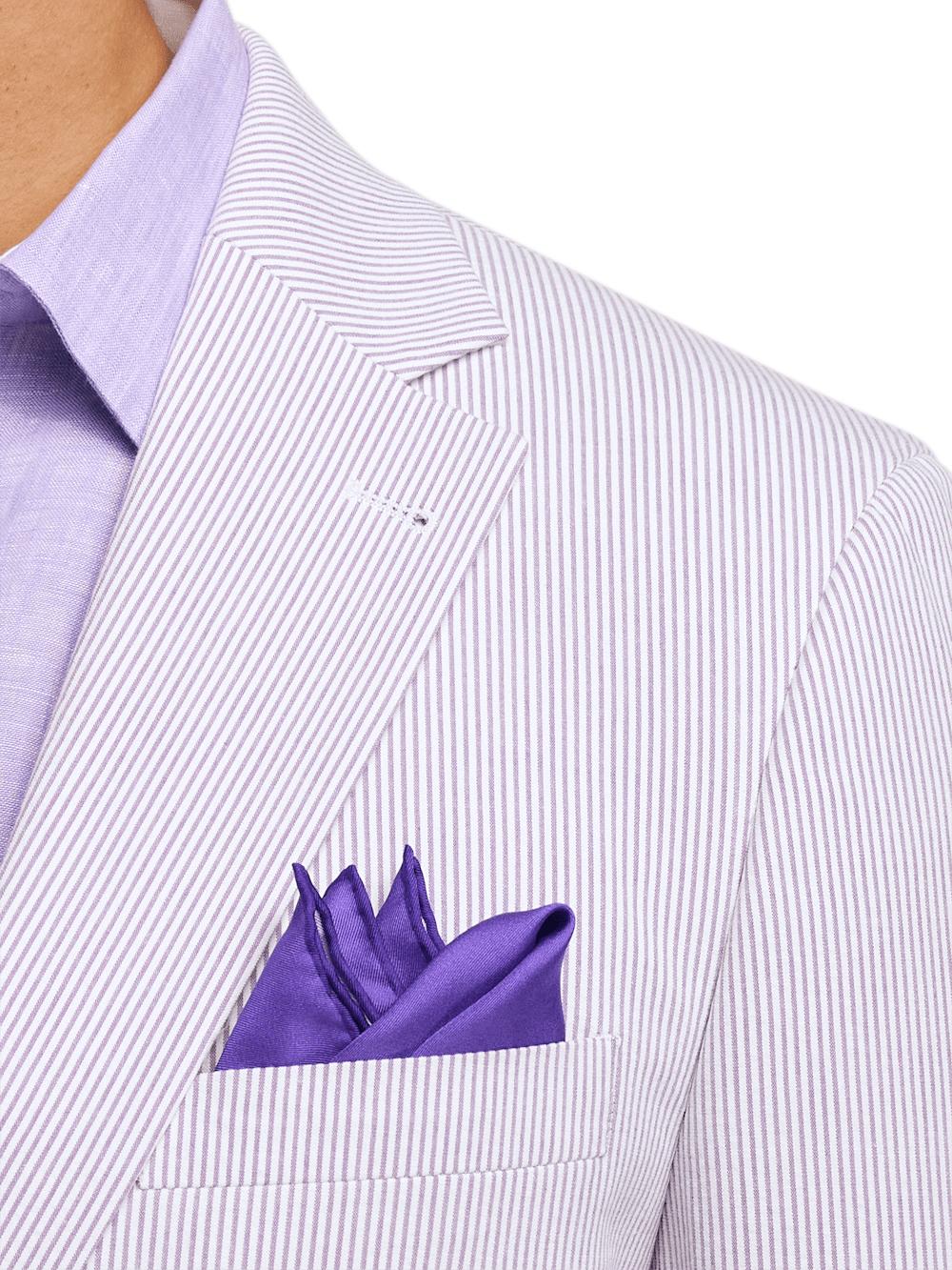 Cotton Stretch Stripe Seersucker Single Breasted Notch Lapel Suit Jacket - Purple/white Product Image