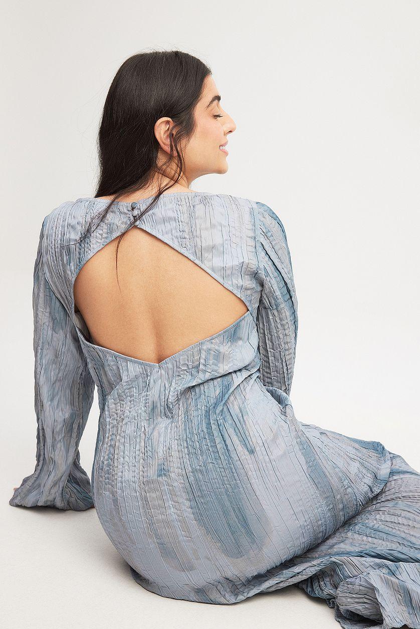 Crinkled Long Sleeve Open Back Maxi Dress Product Image