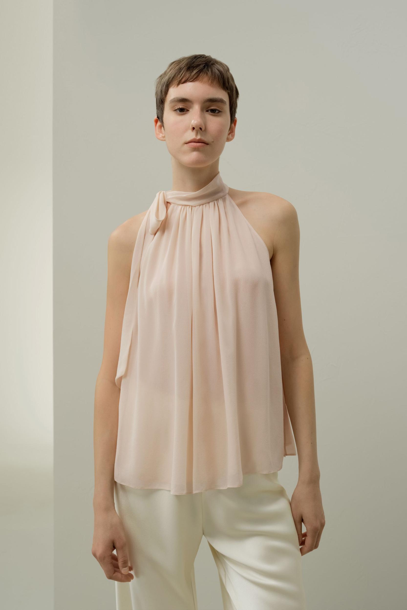 Adjustable Tie-Neck Georgette Blouse Product Image