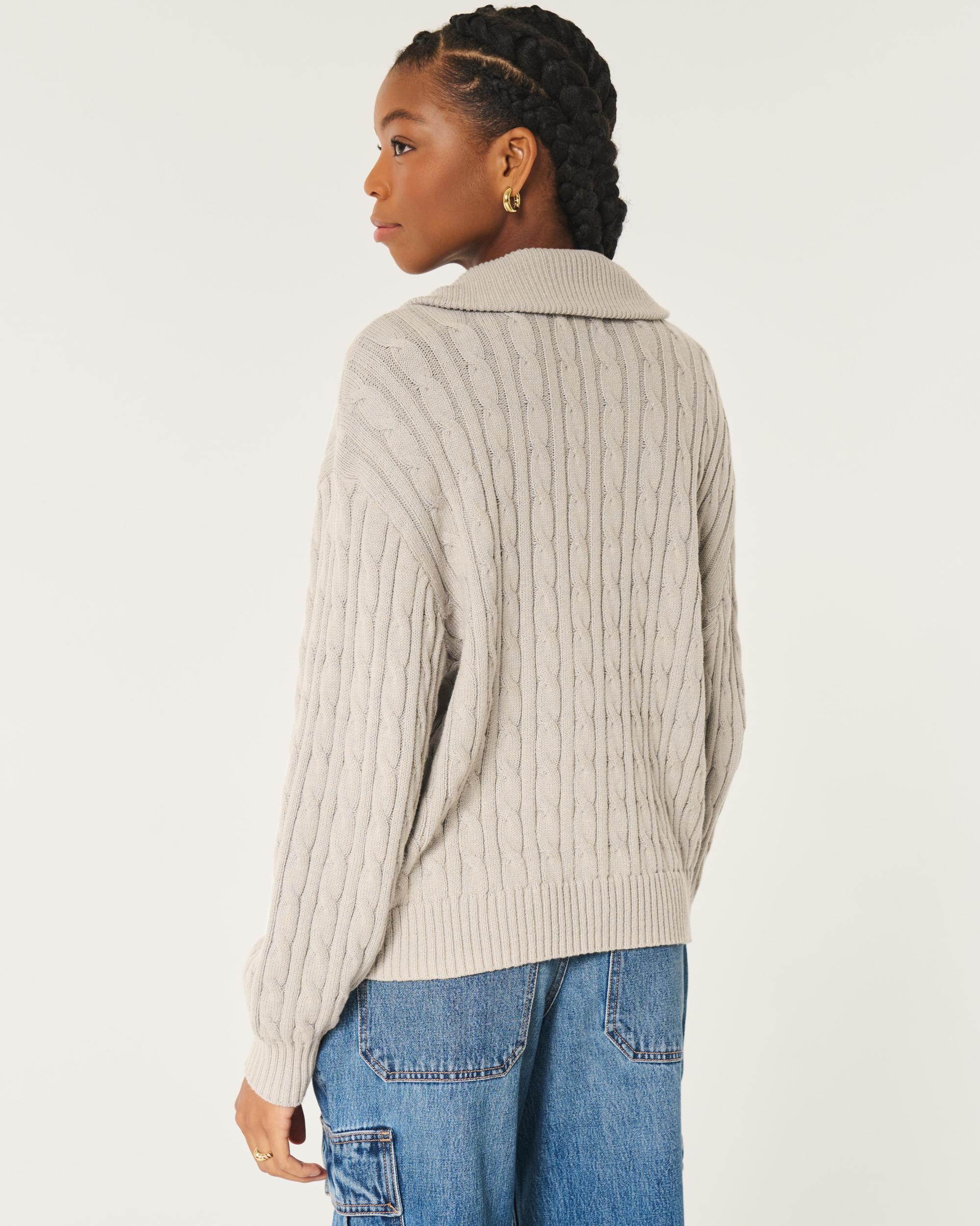 Oversized Cable-Knit Half-Zip Sweater Product Image