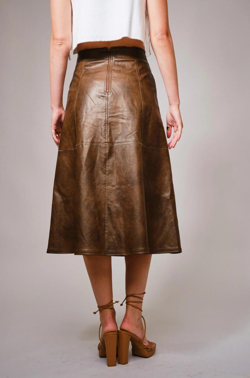 Washed Faux Leather Midi Skirt Product Image