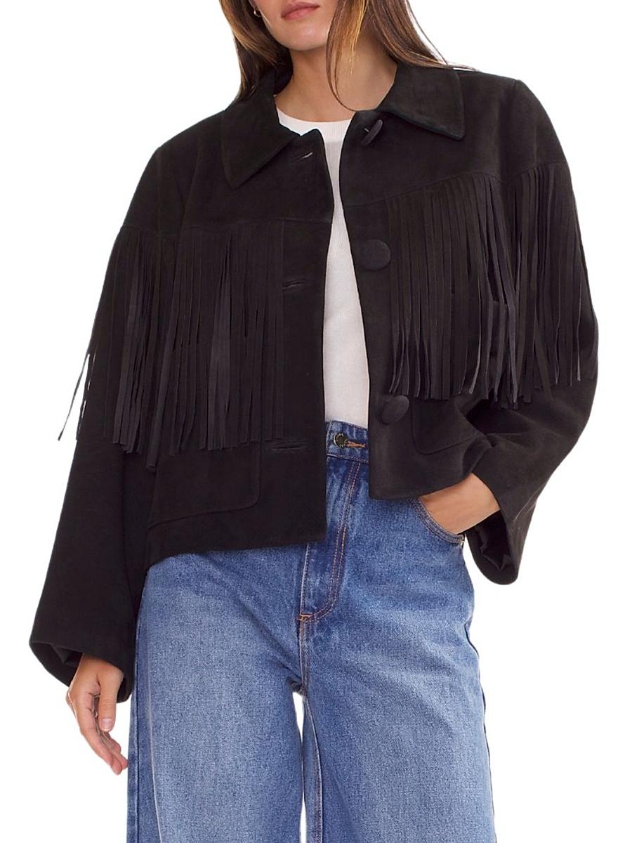 Womens Fringe Suede Cropped Jacket Product Image