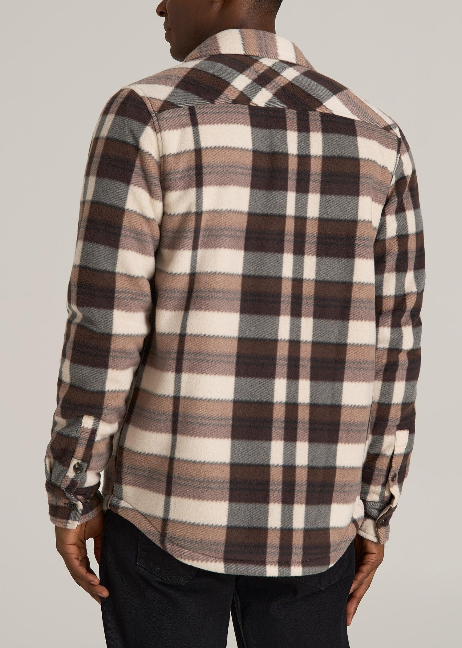 Sherpa-Lined Fleece Overshirt for Tall Men in Beige Tartan Male Product Image