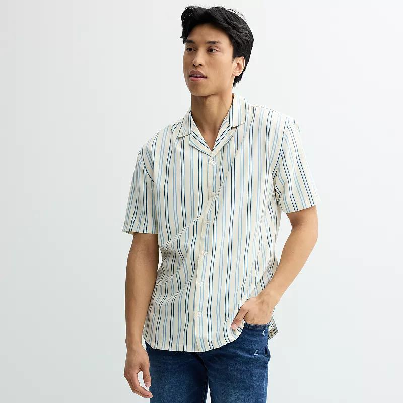 Men's Birch x Black Short-Sleeve Striped Woven Camp Shirt, Size: Large, Turtledove Product Image