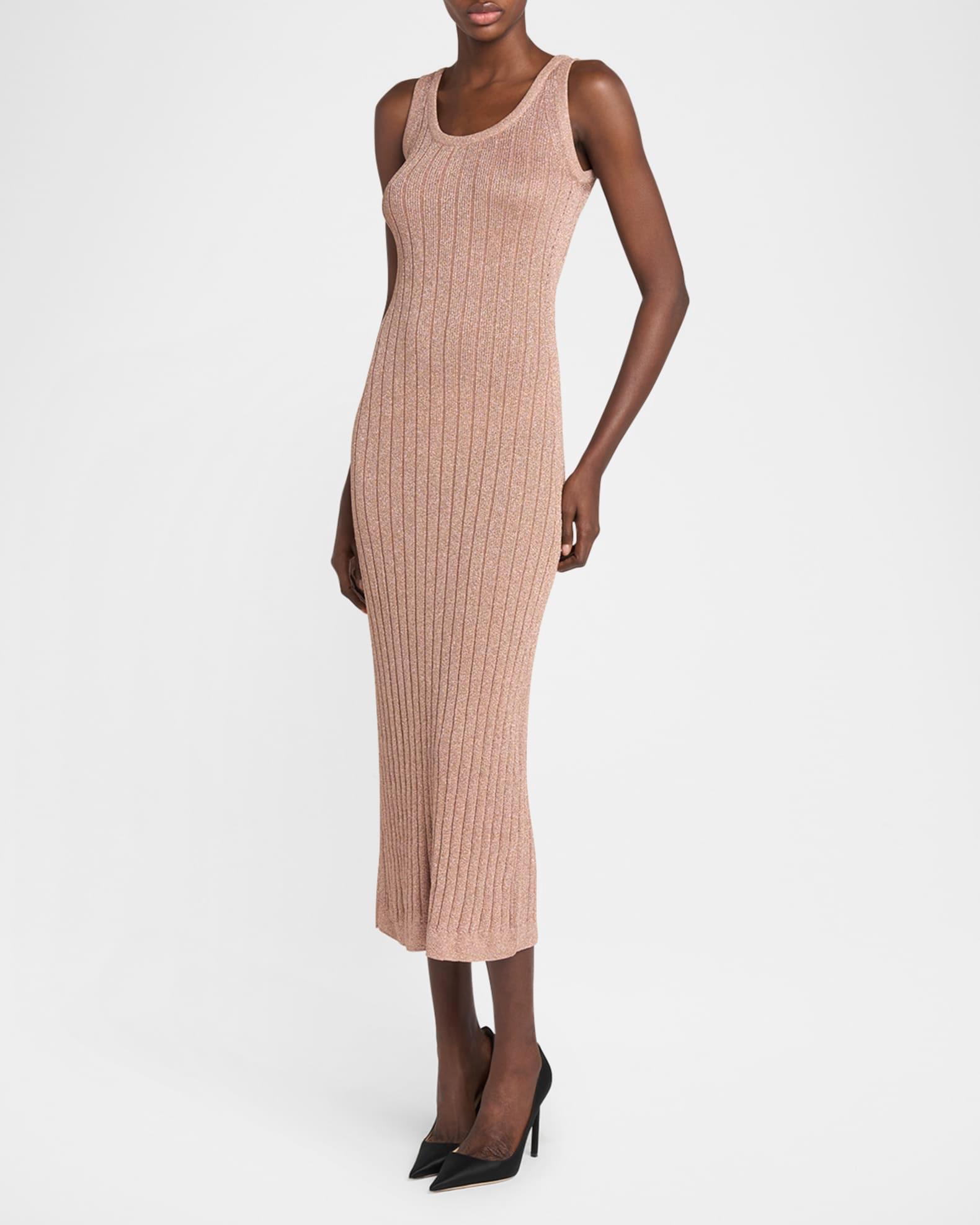 Metallic Rib Knit Sleeveless Midi Dress Product Image