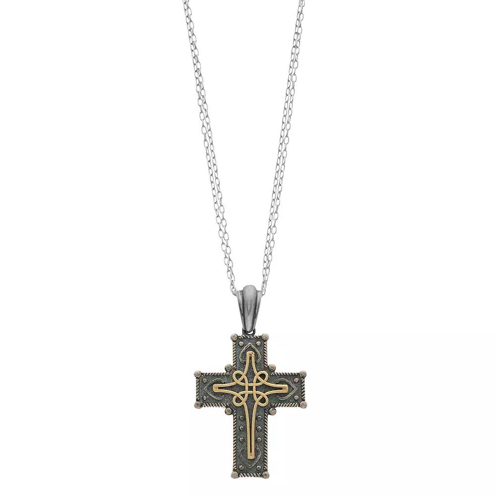 Sterling Silver & 14k Gold Cross Pendant Necklace, Women's, Size: 18" Product Image