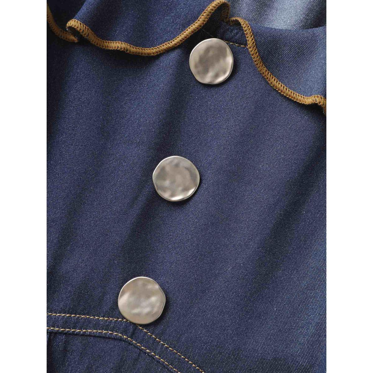 Plus Size Denim-Like Ruffled Tiered Midi Dress Indigo Women Boho Square Neck Cap Sleeve Curvy BloomChic 14-16/1X Product Image