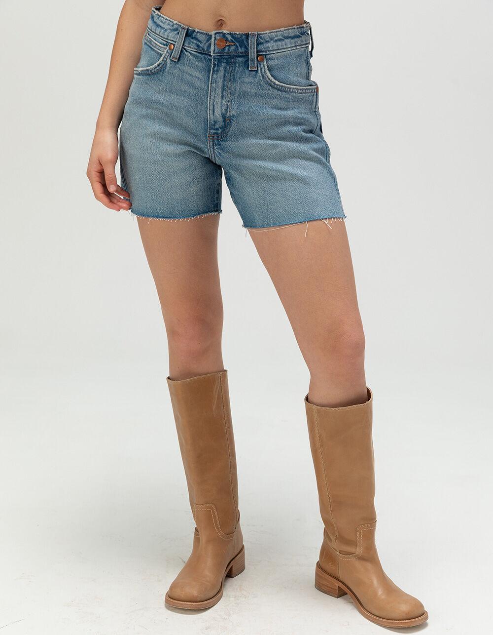 WRANGLER High Rise Mid Length Womens Cowboy Shorts - MEDIUM WASH Product Image