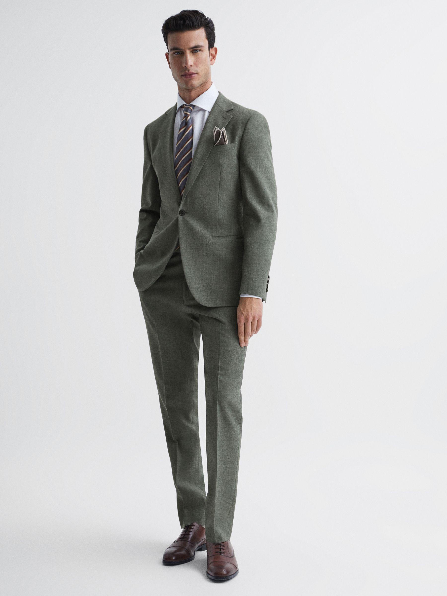 Single Breasted Slim Fit Wool Blazer in Green Product Image