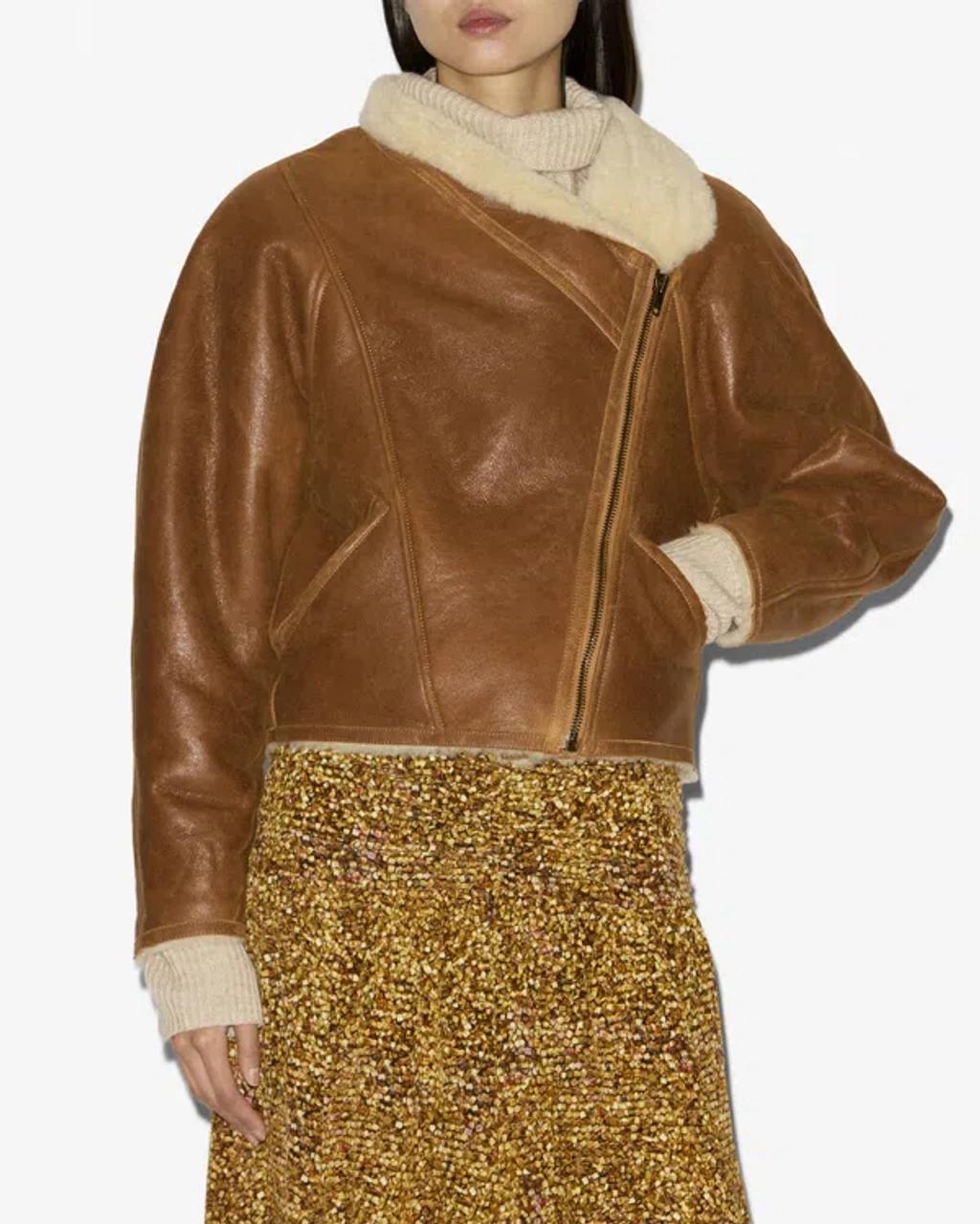 ISABEL MARANT Cropped Jacket In Smooth Lambskin In Brown Product Image