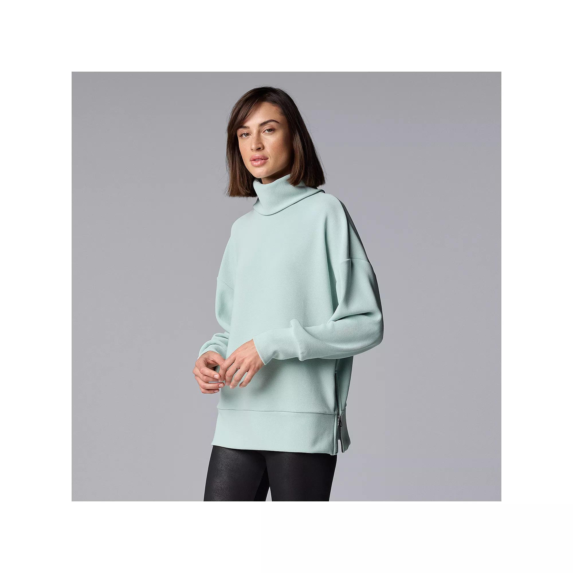 Women's Simply Vera Vera Wang Rib Cowlneck Side-Zip Pullover, Size: XS, Blue Haze Product Image