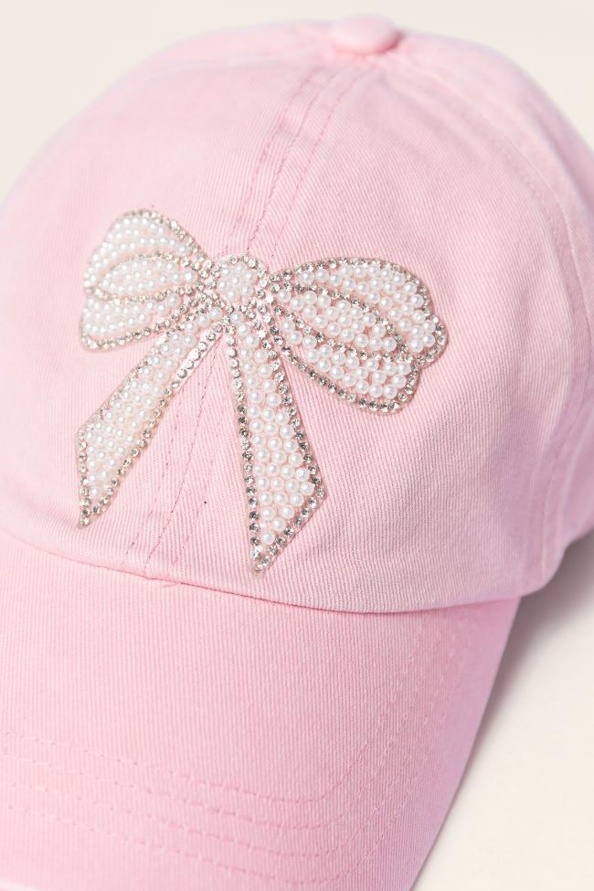 Pink Pearl Bow Hat Girls Product Image