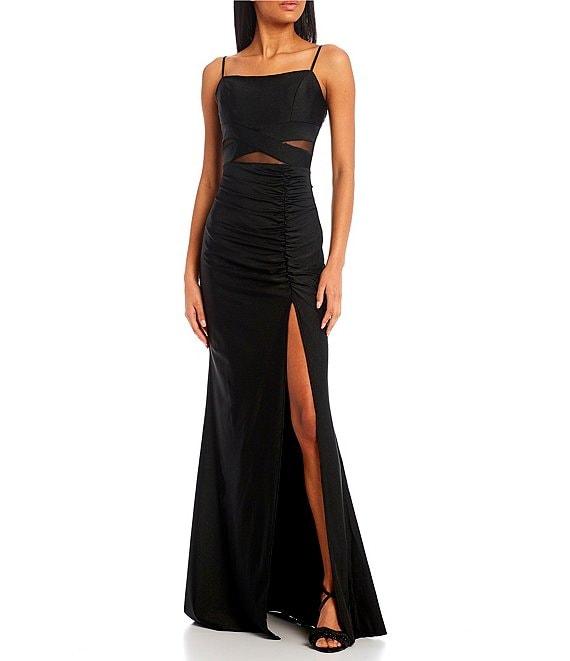 Honey and Rosie Square Neck Illusion Waist Side Slit Long Dress Product Image