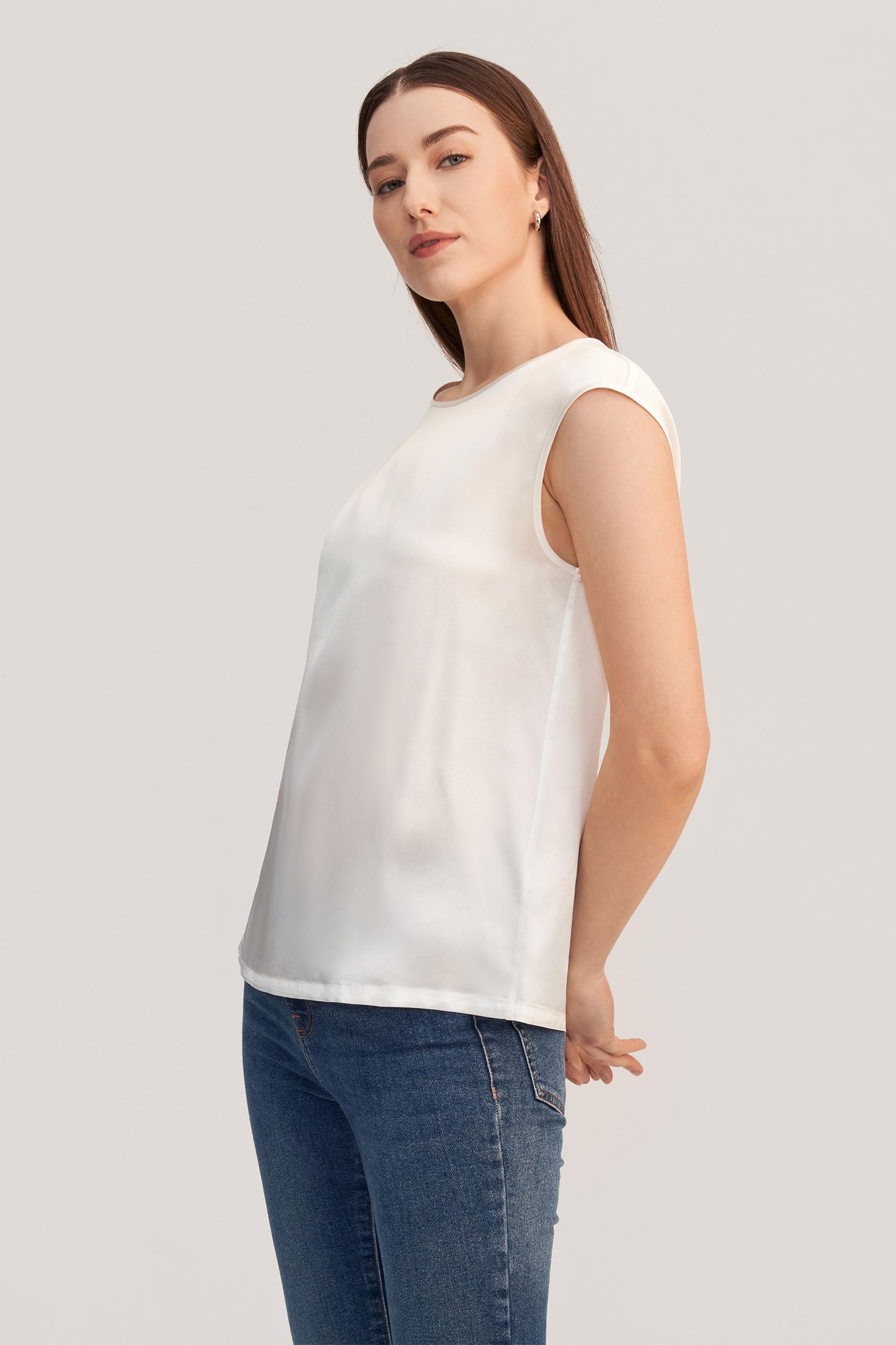 LILYSILK Silk T Shirt for Women White Pure Silk Soft Classic Light and Soft S Product Image