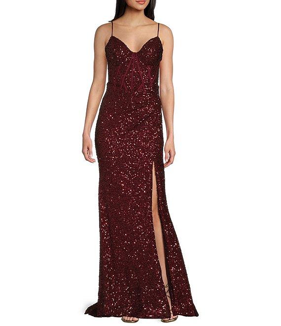 B. Darlin Sequin Sweetheart Neck Front Slit Dress Product Image
