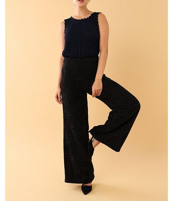 Abbey Glass Carter Boucle Tweed Wide Leg Flat Front Thick High Waistband Trouser Pants Product Image