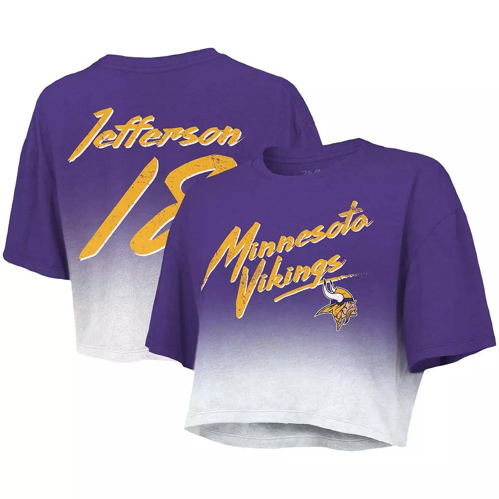 Women's Majestic Threads Justin Jefferson Purple/White Minnesota Vikings Drip-Dye Player Name & Number Tri-Blend Crop T-Shirt, Size: Medium Product Image