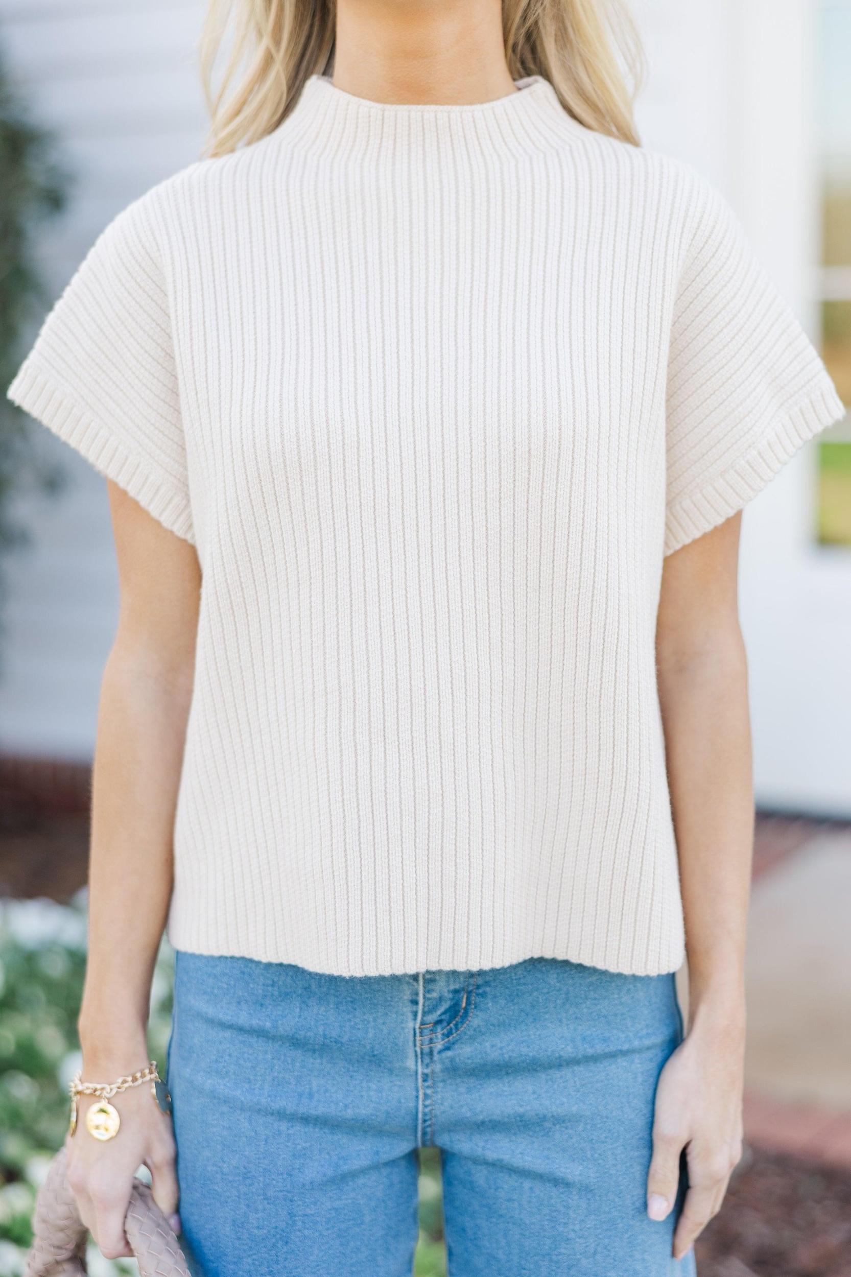 In Your Mind Cream White Short Sleeve Sweater Female Product Image